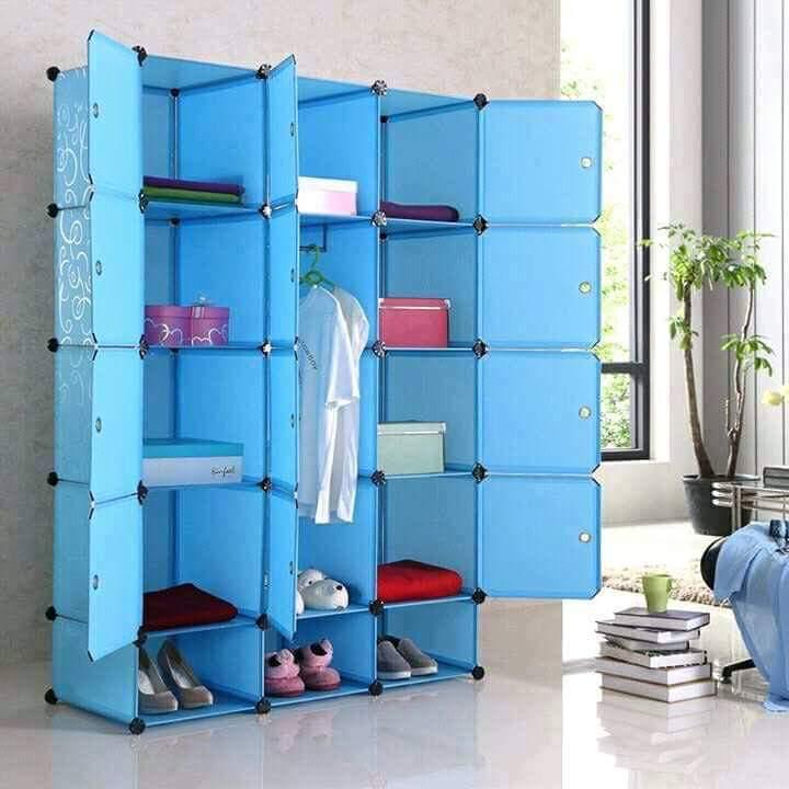 3 Column Plastic Wardrobe-Blue