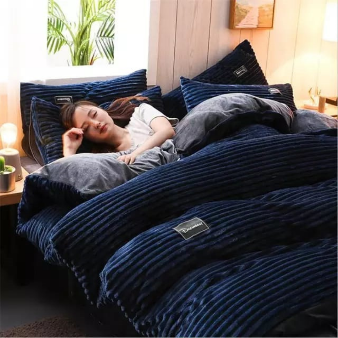 4Pc Velvet Fleece Duvet (5x6 Navy Blue)